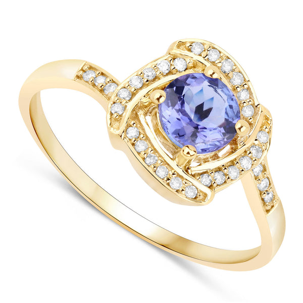 0.55 Carat Genuine Tanzanite and White Diamond 14K Yellow Gold Ring