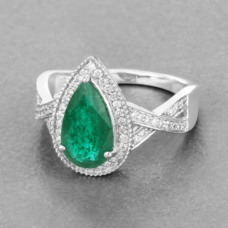 IGI Certified 2.24 Carat Genuine Zambian Emerald and White Diamond 14K White Gold Ring