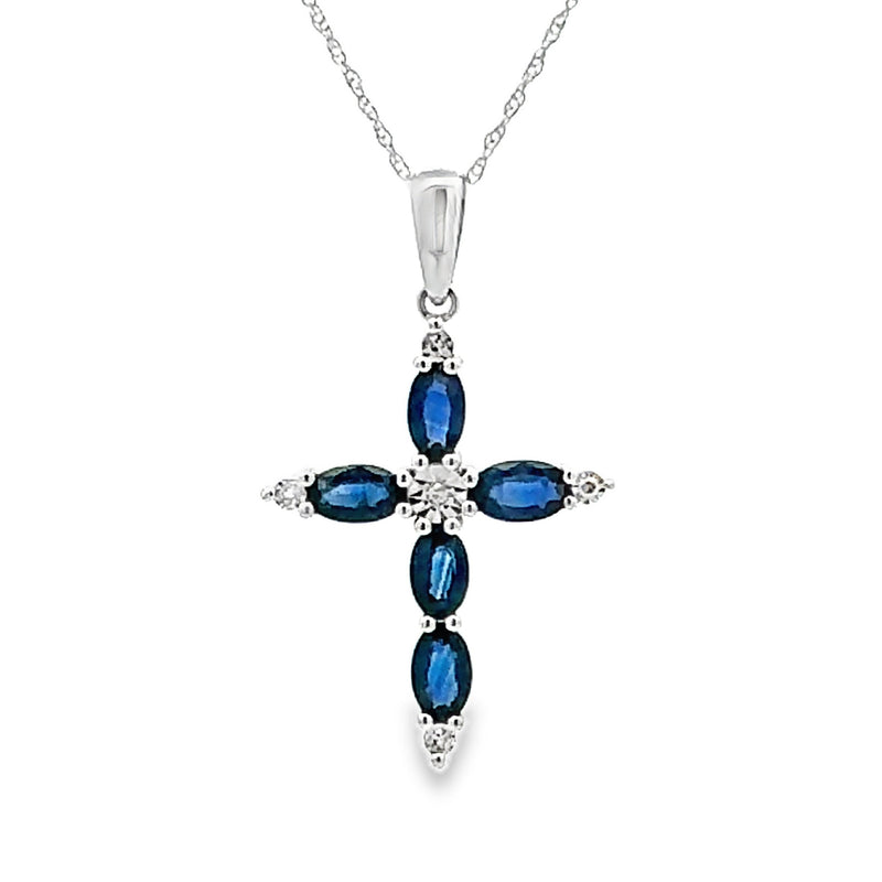 1.08ct Sapphire Cross Religious Pendant 10KT White Gold