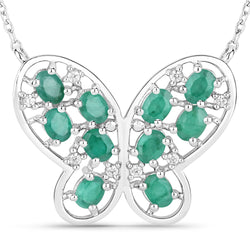 1.56 Carat Genuine Emerald and White Zircon .925 Sterling Silver Necklace