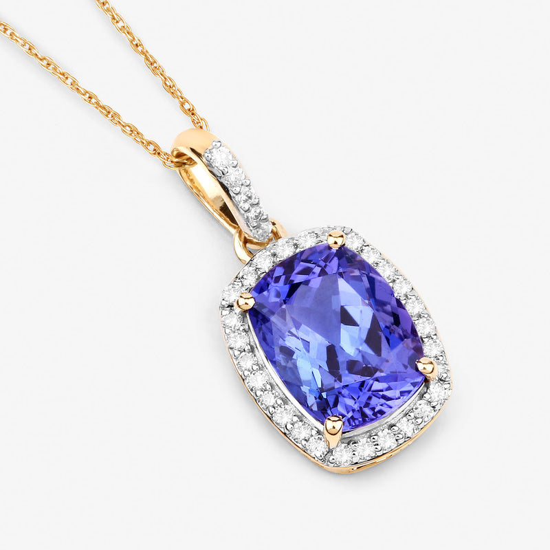 2.49 Carat Genuine Tanzanite and White Diamond 14K Yellow Gold Pendant