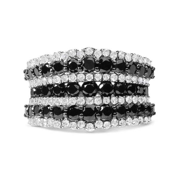 .925 Sterling Silver 1 3/4 Cttw Treated Black and White Alternating Diamond Multi Row Band Ring (Black / I-J Color, I2-I3 Clarity) - Size 7