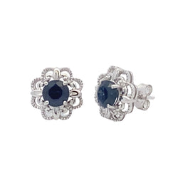 1.23ct Sapphire Diamond Stud Earrings 10KT White Gold