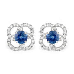 1.96 Carat Genuine Blue Sapphire and White Diamond 14K White Gold Earrings (F Color, SI Clarity)