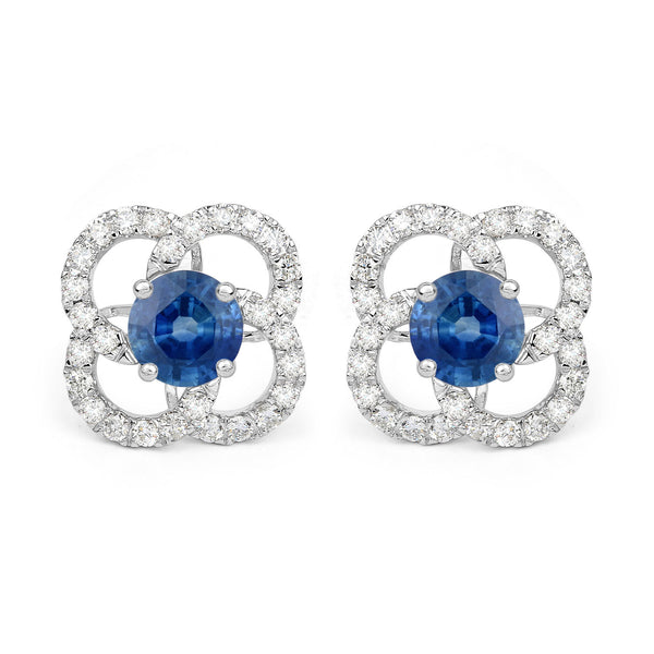 1.96 Carat Genuine Blue Sapphire and White Diamond 14K White Gold Earrings (F Color, SI Clarity)