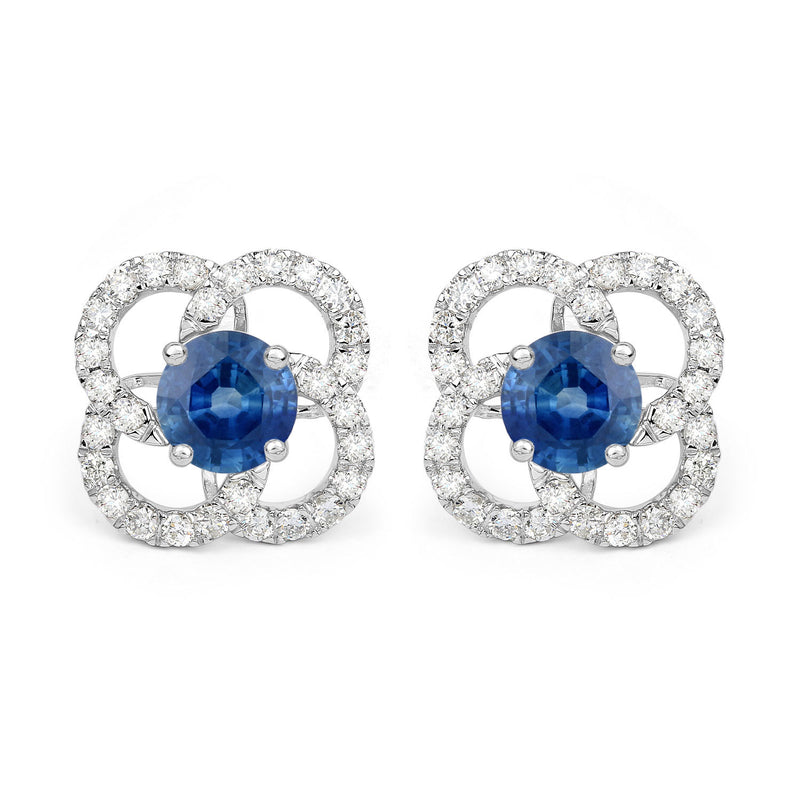 1.96 Carat Genuine Blue Sapphire and White Diamond 14K White Gold Earrings (F Color, SI Clarity)