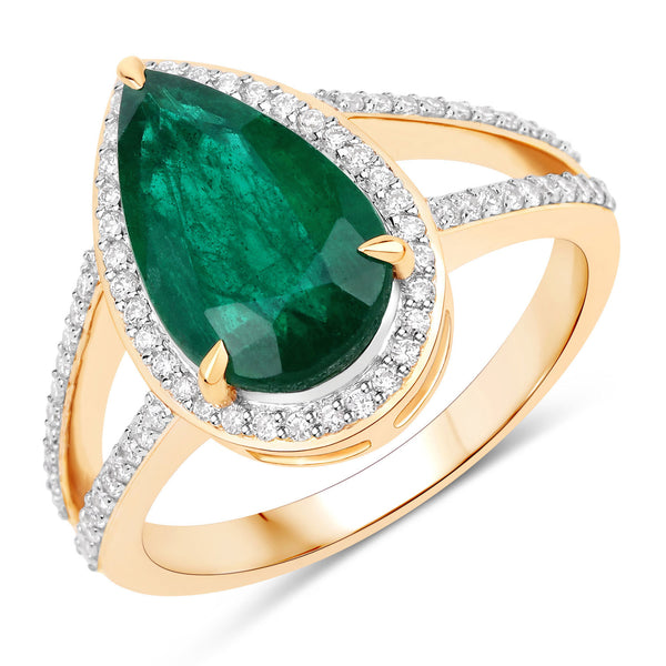 IGI Certified 3.09 Carat Genuine Zambian Emerald and White Diamond 14K Yellow Gold Ring