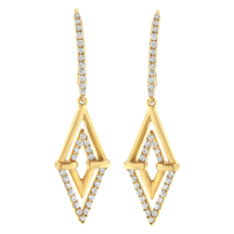 14K Yellow Gold 3/8 Cttw Double Triangle Drop and Dangle Diamond Earrings (G-H Color, SI1-SI2 Clarity)