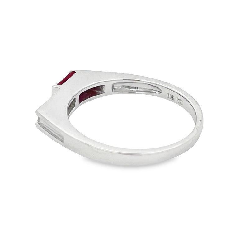 Genuine .06ct Created Ruby Diamond Ring 10KT White Gold