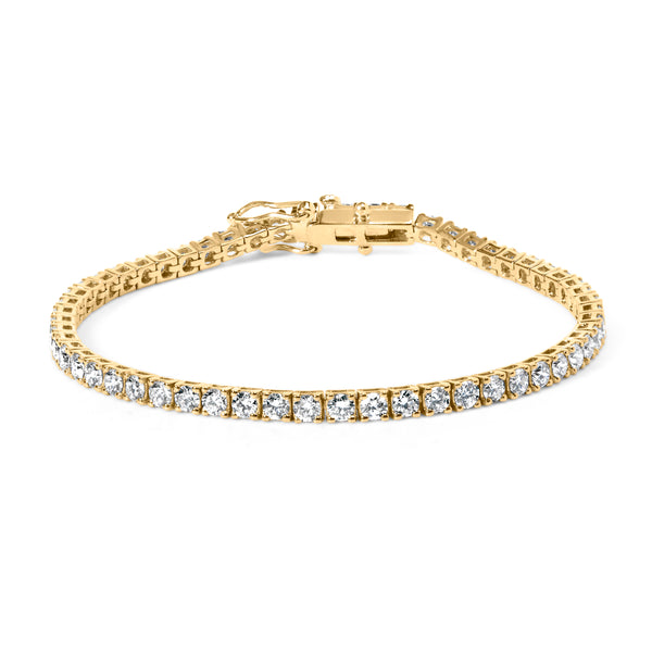 14K Yellow Gold Plated .925 Sterling Silver Lab Grown 5.00 cttw 4-Prong Set Brilliant Round-Cut Diamond Classic Tennis Bracelet - (F-G Color, VS2-SI1 Clarity) - Size 7.25 Inches