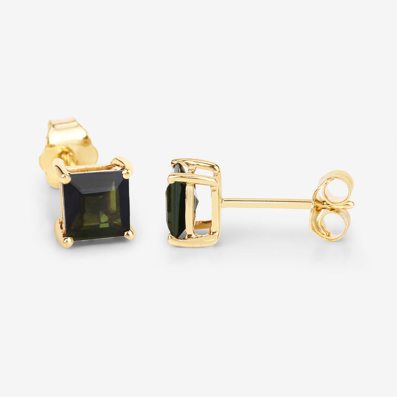 1.48 Carat Genuine Green Tourmaline 14K Yellow Gold Earrings