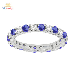 V3 Jewelry Blue Natural Tanzanite & White Topaz Eternity Band Ring