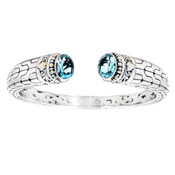 Blue Topaz Bangle Bracelet Sterling Silver 18KT Gold