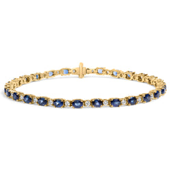 18K Yellow Gold 3/4 Cttw Diamond and 5 1/3 Cttw Oval Blue Sapphire Alternating Link Bracelet (G-H Color, VS1-VS2 Clarity)  - 7.25" Inches