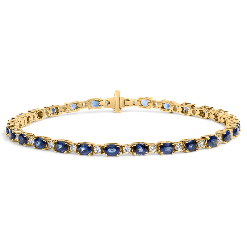 18K Yellow Gold 3/4 Cttw Diamond and 5 1/3 Cttw Oval Blue Sapphire Alternating Link Bracelet (G-H Color, VS1-VS2 Clarity)  - 7.25" Inches