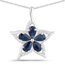 1.12 Carat Genuine Blue Sapphire and White Zircon .925 Sterling Silver Pendant