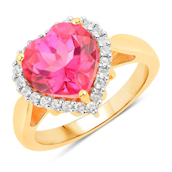 5.03 Carat Genuine Pink Topaz and White Topaz .925 Sterling Silver Ring