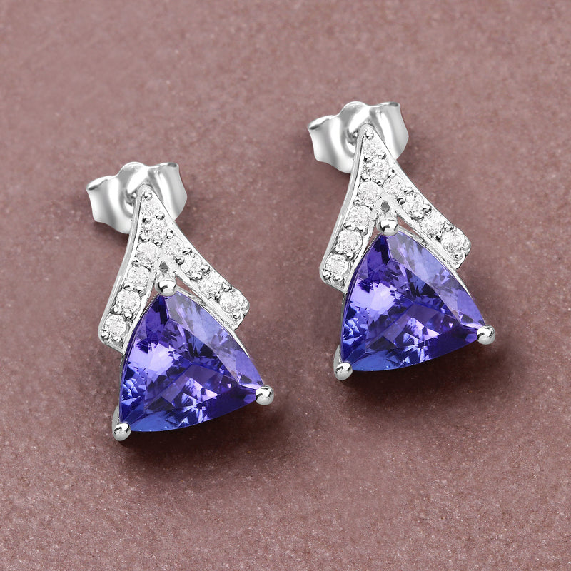 4.46 Carat Genuine Tanzanite and White Diamond 14K White Gold Earrings