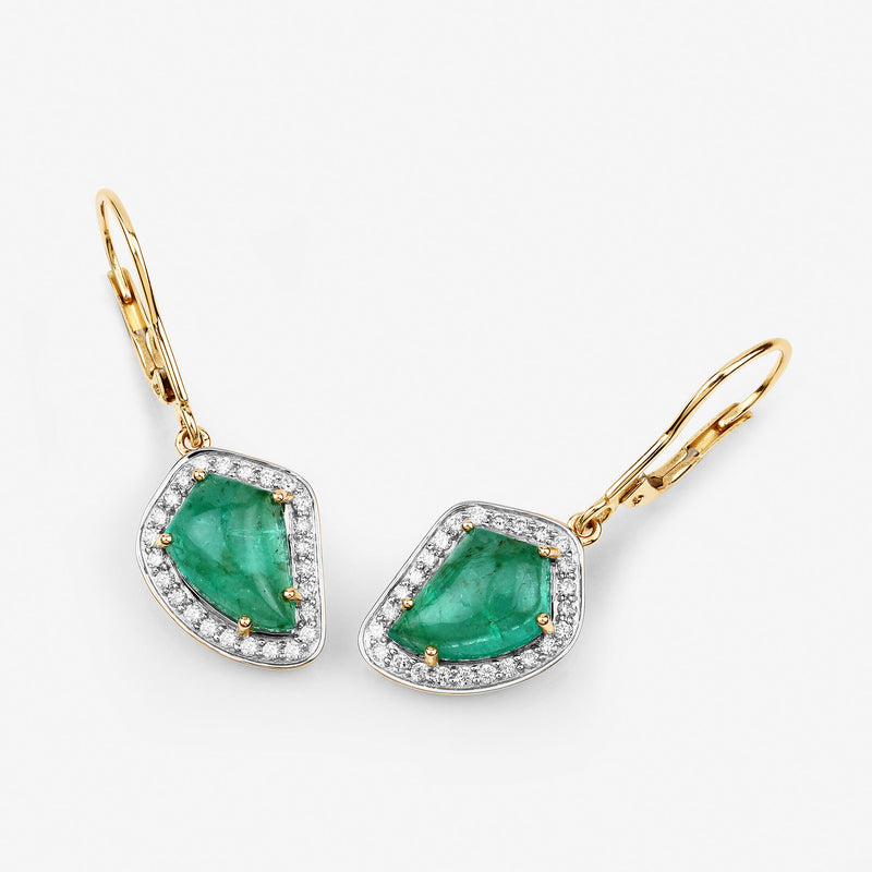 6.40 Carat Genuine Colombian Emerald and White Diamond 14K Yellow Gold Earrings