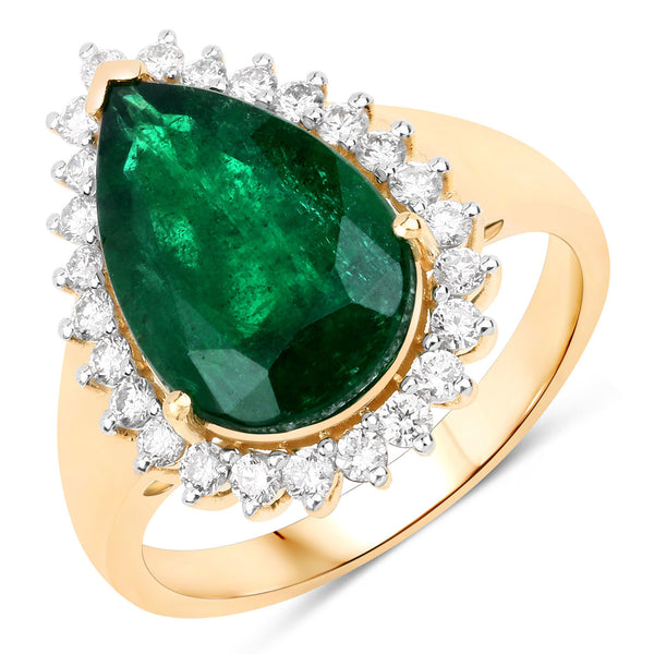 IGI Certified 4.66 Carat Genuine Zambian Emerald and White Diamond 14K Yellow Gold Ring