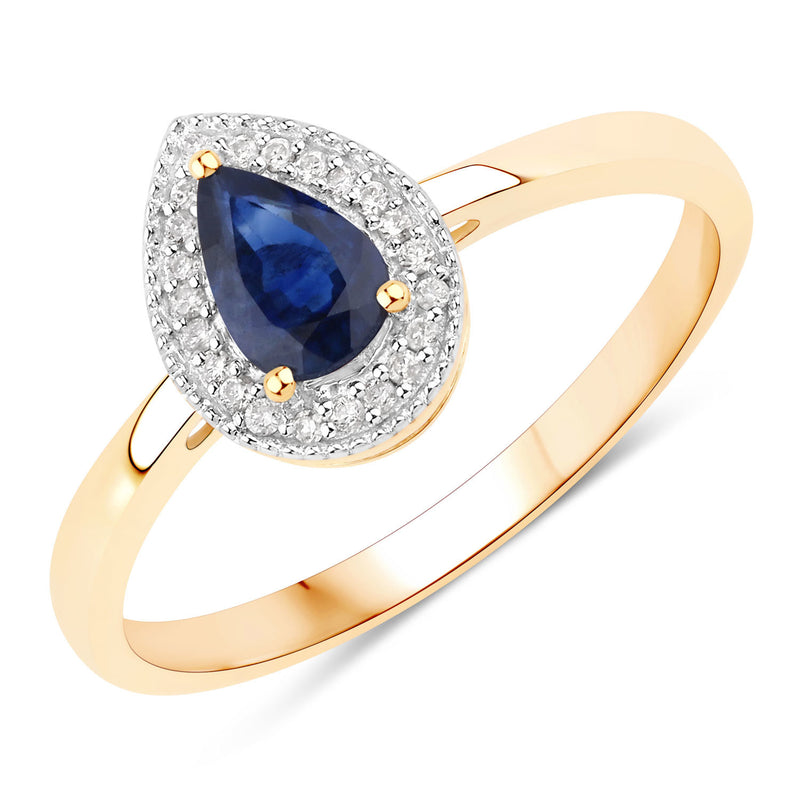 0.48 Carat Genuine Blue Sapphire And White Diamond 10K Yellow Gold Ring