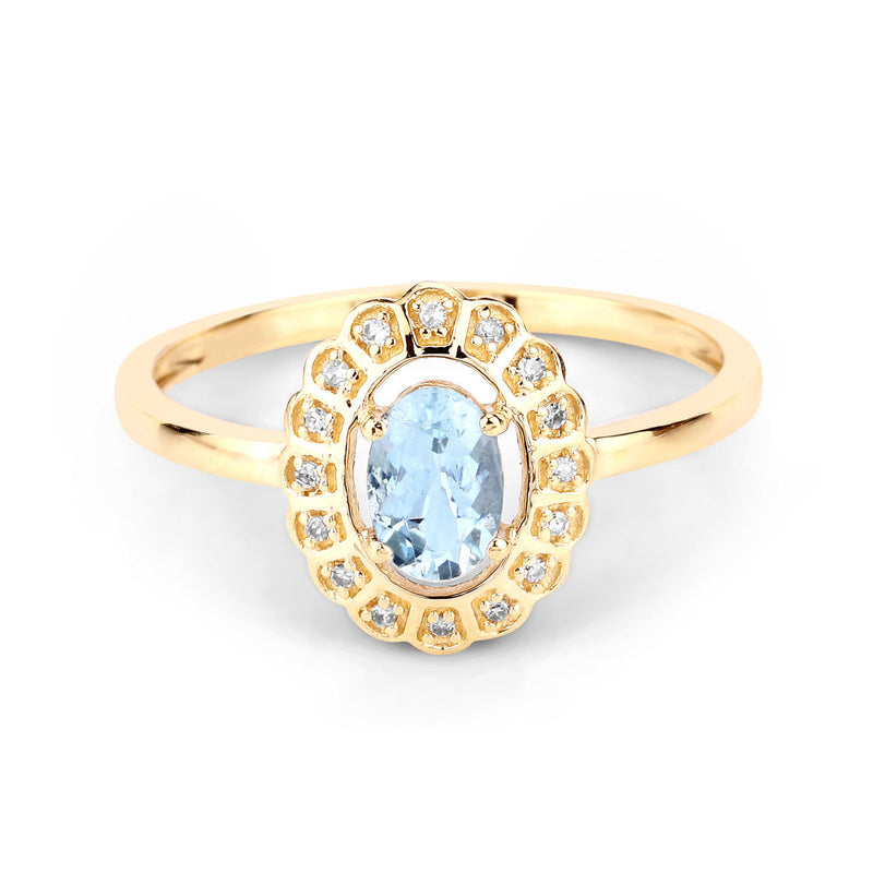 0.44 Carat Genuine Aquamarine and White Diamond 14K Yellow Gold Ring