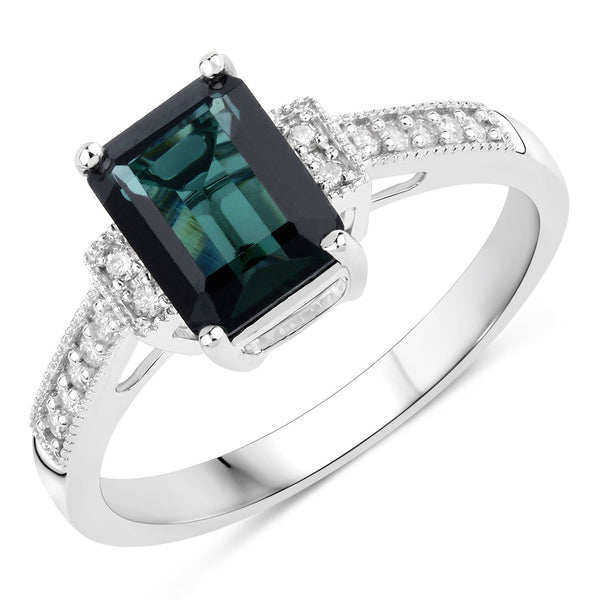 1.73 Carat Genuine Green Tourmaline and White Diamond 14K White Gold Ring