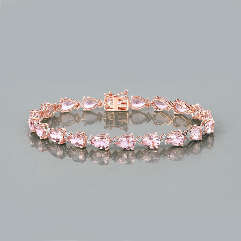 11.21 Carat Genuine Morganite and White Diamond 14K Rose Gold Bracelet