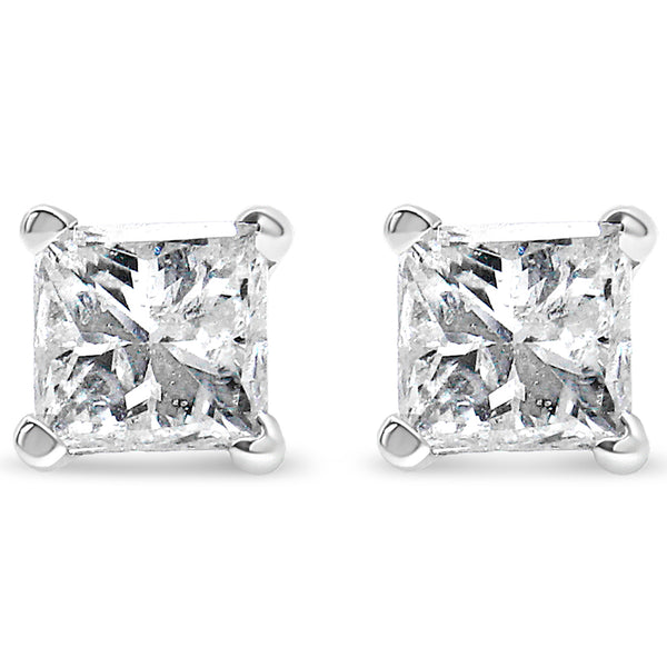 AGS Certified 2/5 Cttw Princess Cut Diamond 14K White Gold 4-Prong Solitaire Square Stud Earrings (L-M Color, I1-I2 Clarity)