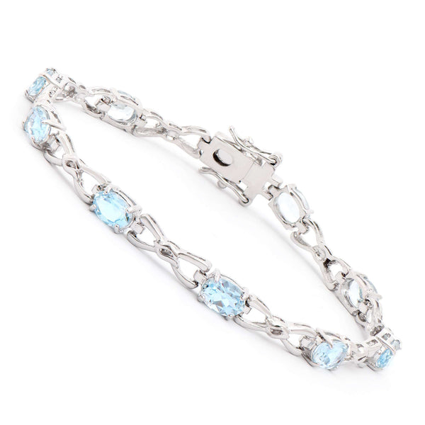 8.55 ctw Blue Topaz Rhodium Plated Designer Bracelet 7.6 in