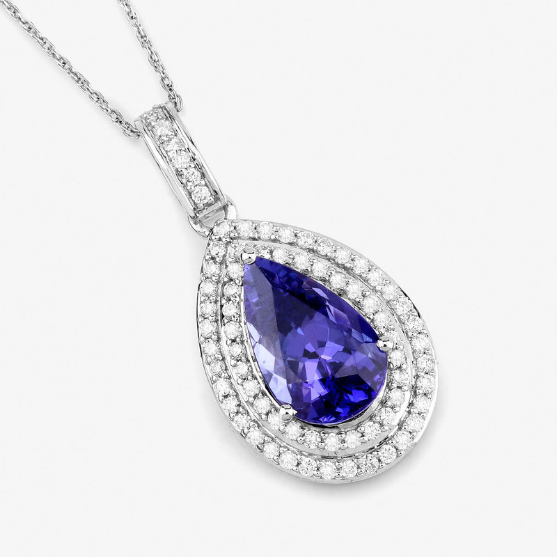 2.56 Carat Genuine Tanzanite and White Diamond 14K White Gold Pendant