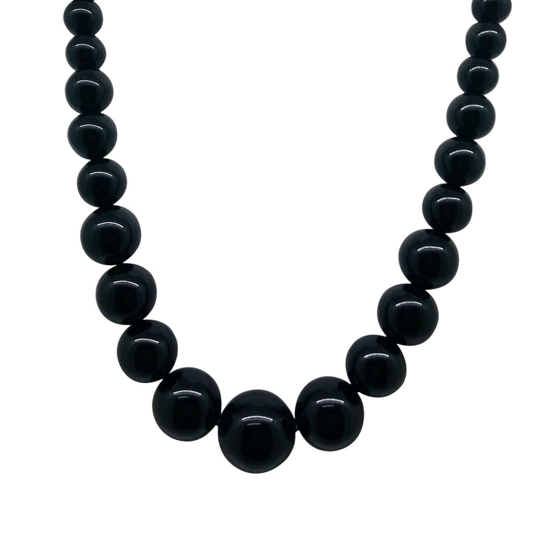 V3 Jewelry Black Agate & Sterling Silver Beaded Necklace-18"