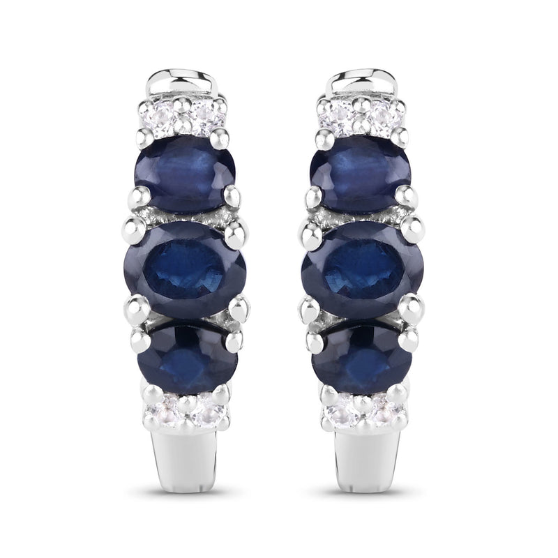 1.66 Carat Genuine Blue Sapphire and White Topaz .925 Sterling Silver Earrings