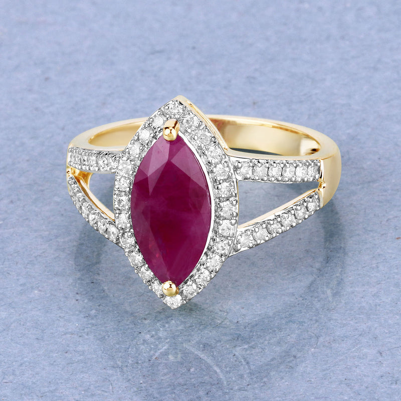 1.98 Carat Genuine Ruby and White Diamond 14K Yellow Gold Ring