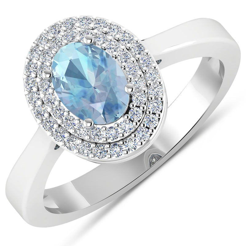 0.76 Carat Genuine Aquamarine and White Diamond 14K White Gold Ring