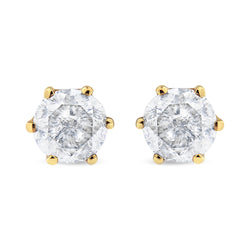 AGS Certified 2.00 Cttw Round Brilliant-Cut Near Colorless Diamond 14K Yellow Gold 6-Prong-Set Solitaire Stud Earrings with Screw Backs (F-G Color, I1-I2 Clarity)