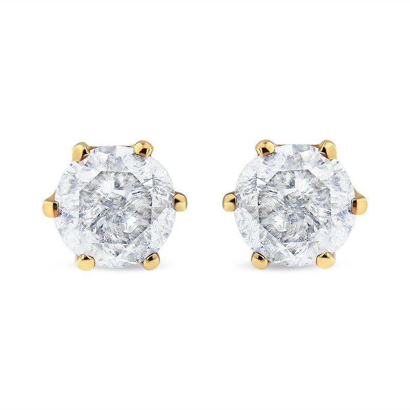 AGS Certified 2.00 Cttw Round Brilliant-Cut Near Colorless Diamond 14K Yellow Gold 6-Prong-Set Solitaire Stud Earrings with Screw Backs (F-G Color, I1-I2 Clarity)