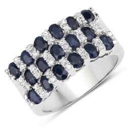 3.66 Carat Genuine Blue Sapphire and White Topaz .925 Sterling Silver Ring