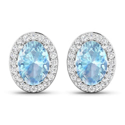 1.28 Carat Genuine Aquamarine and White Diamond 14K White Gold Earrings