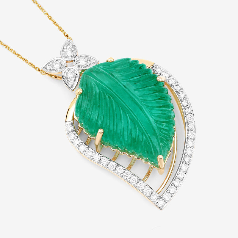 29.67 Carat Genuine Colombian Emerald and White Diamond 14K Yellow Gold Pendant