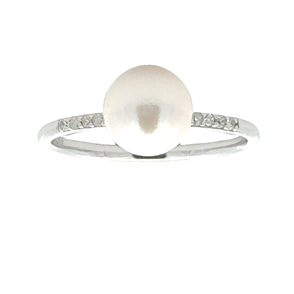 Genuine .03ct FW Pearl Diamond Ring 10KT White Gold