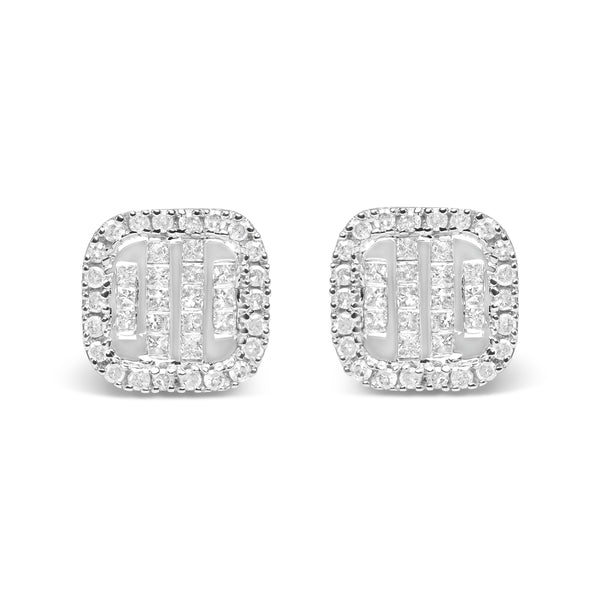 10K White Gold Invisible Set 1/2 Cttw Diamond Composite and Halo Stud Earrings (H-I Color, I1-I2 Clarity)