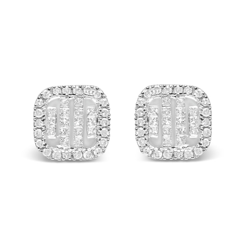 10K White Gold Invisible Set 1/2 Cttw Diamond Composite and Halo Stud Earrings (H-I Color, I1-I2 Clarity)