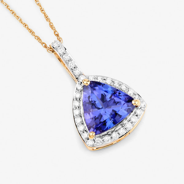 2.29 Carat Genuine Tanzanite and White Diamond 14K Yellow Gold Pendant