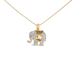 18K Yellow Gold 3/4 Cttw Diamond Elephant Shaker Pendant Necklace with Emerald, Ruby, and Sapphire (G-H Color, VS2-SI1 Clarity)