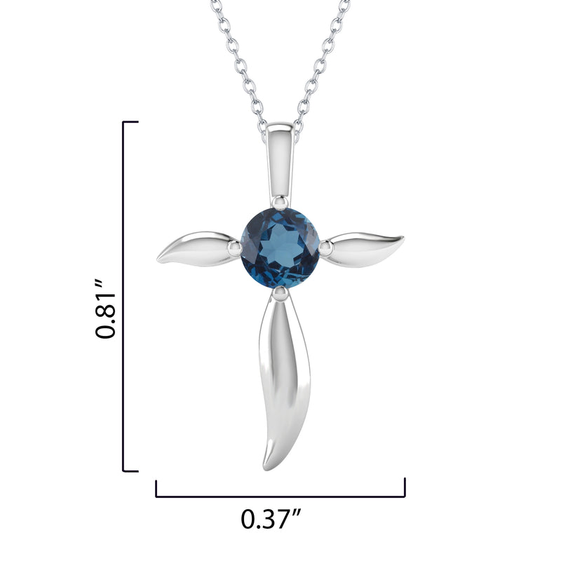 V3 Jewelry Cross Solitaire Pendant 925 Sterling Silver with Round 1.0ct Natural London Blue Topaz for Women's