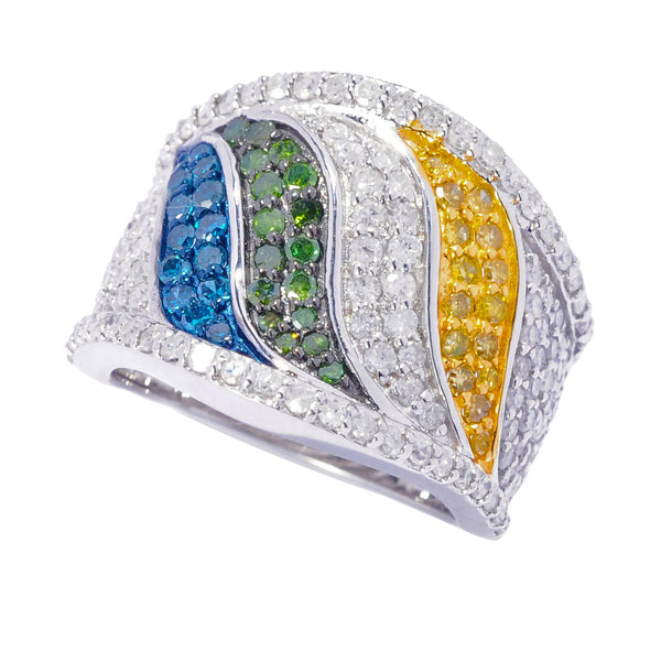 Sterling Silver with 1.70ct Multi Color Diamond Wave Band Ring