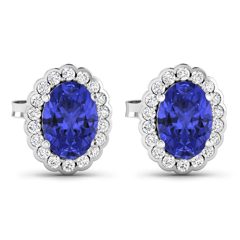 1.53 Carat Genuine Tanzanite and White Diamond 14K White Gold Earrings