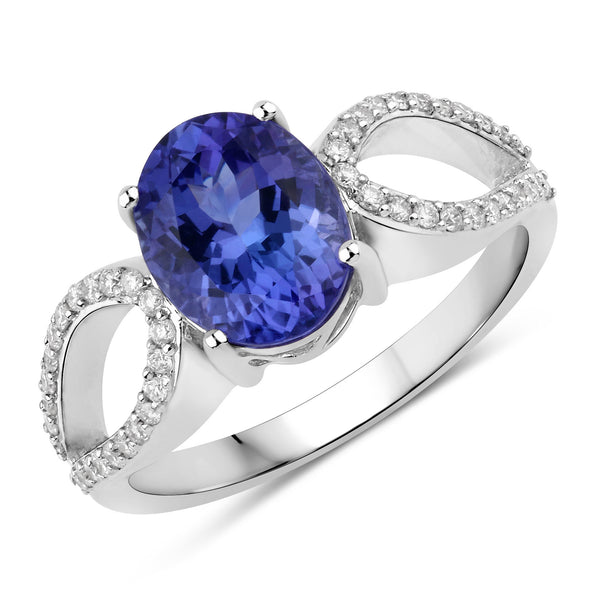 2.46 Carat Genuine Tanzanite and White Diamond 14K White Gold Ring