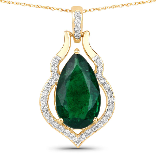 IGI Certified 3.60 Carat Genuine Zambian Emerald and White Diamond 14K Yellow Gold Pendant